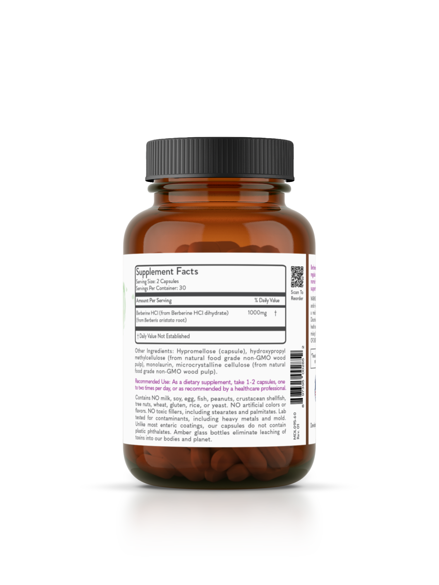 AvalonX Berberine 500 supplement facts panel