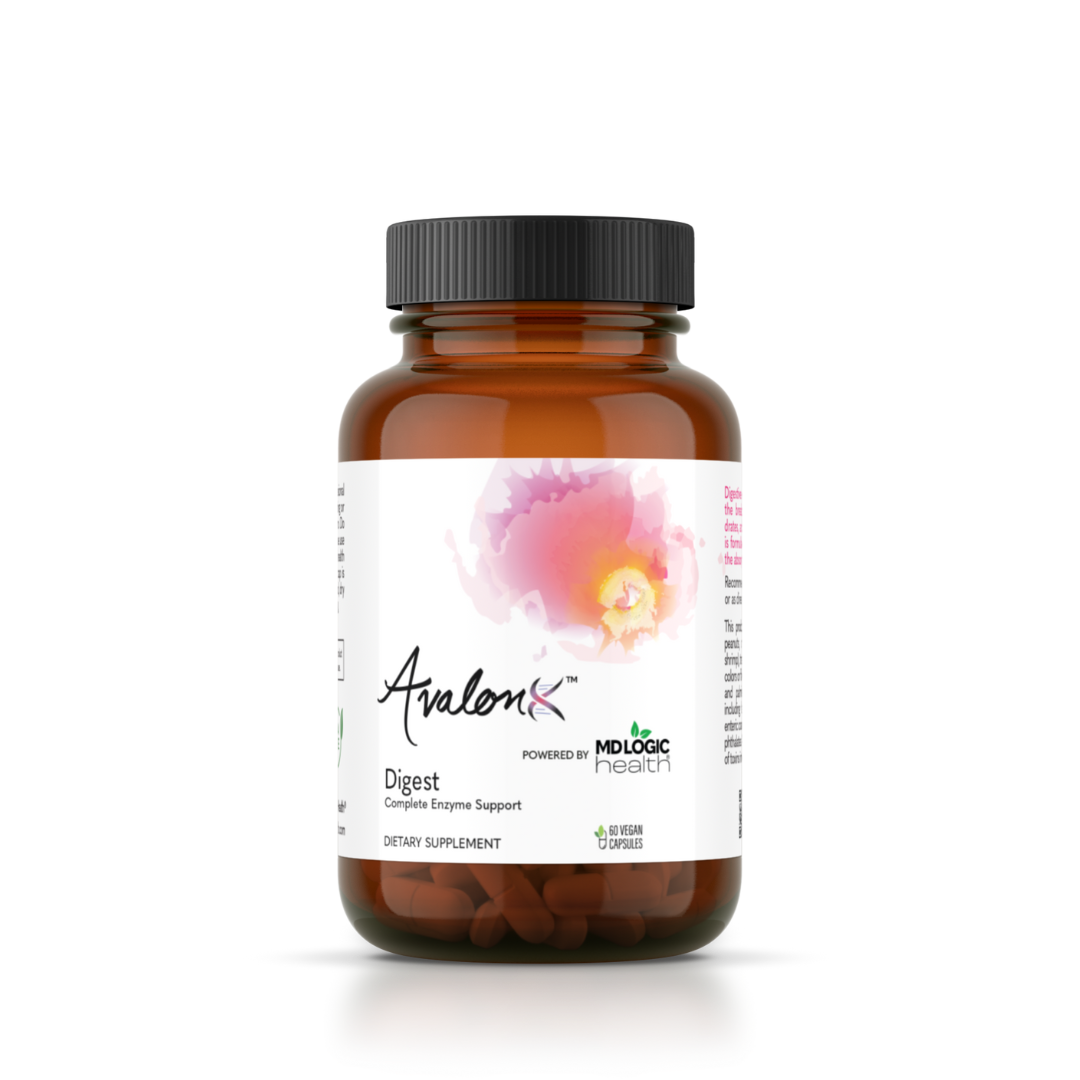 AvalonX Digest amber glass bottle, front label