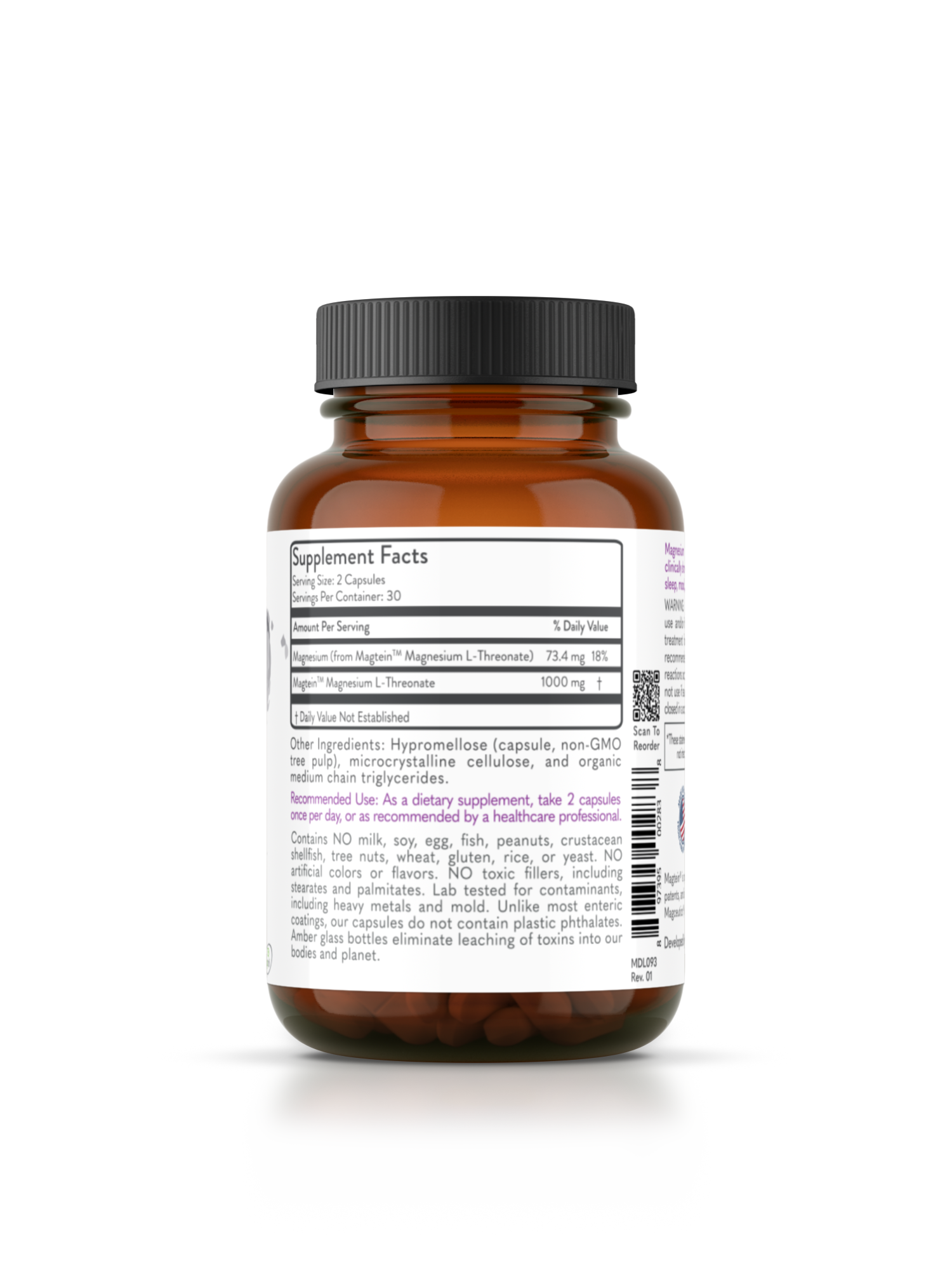 AvalonX Magnesium Nightcap supplement facts panel