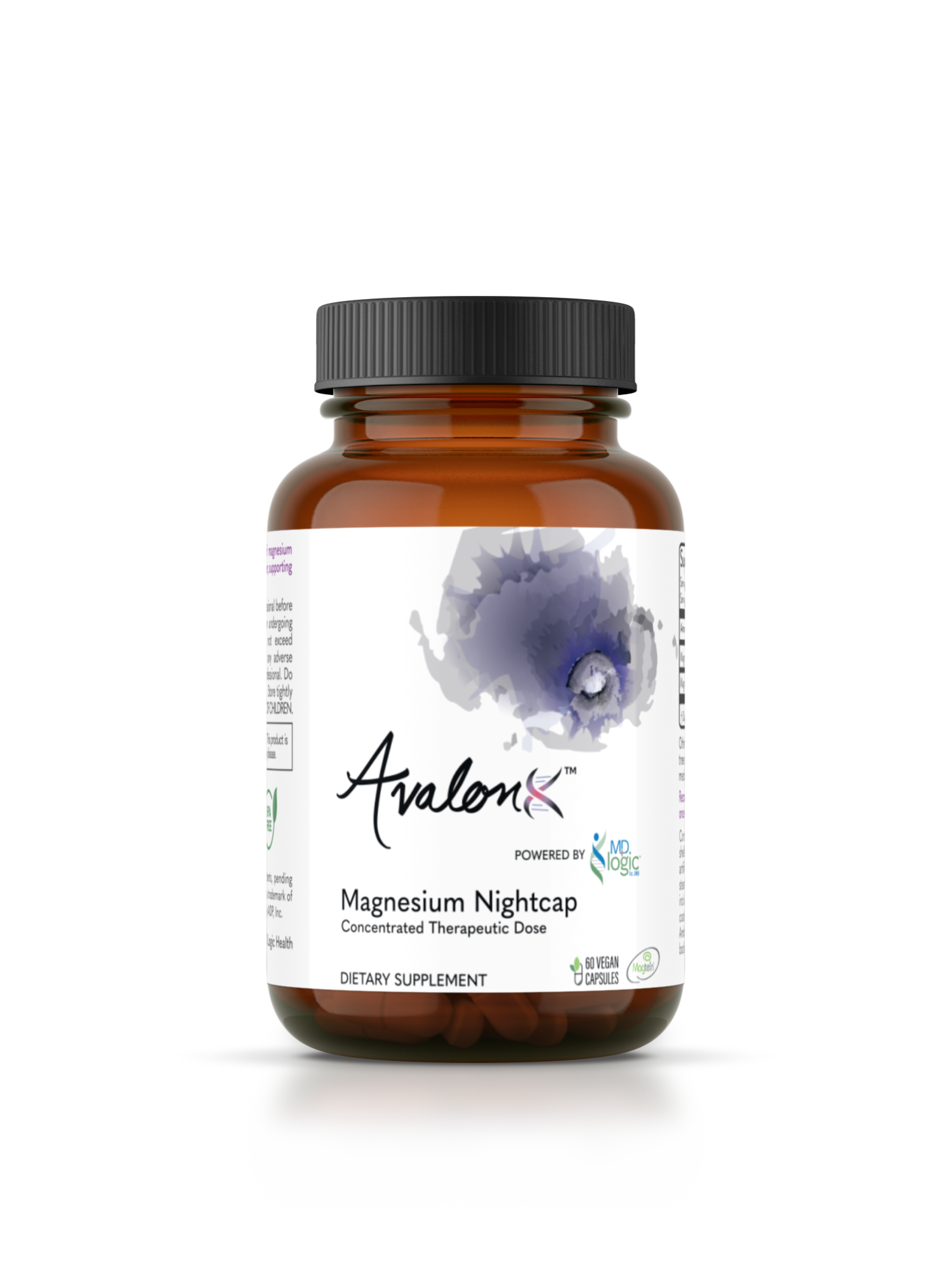 AvalonX Magnesium Nightcap amber glass bottle, front label